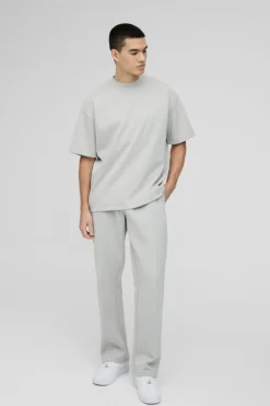 New boohooMAN Oversized Interlock T-shirt And Jogger Set grey