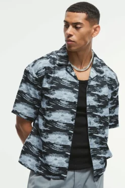 Best Sale boohooMAN Oversized Jacquard Boxy Shirt black