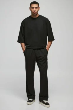 Sale boohooMAN Oversized Jersey Twill Boxy Half Sleeve T-shirt and Jogger set black