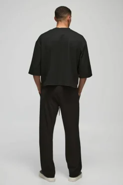Sale boohooMAN Oversized Jersey Twill Boxy Half Sleeve T-shirt and Jogger set black