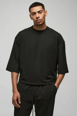 Sale boohooMAN Oversized Jersey Twill Boxy Half Sleeve T-shirt and Jogger set black