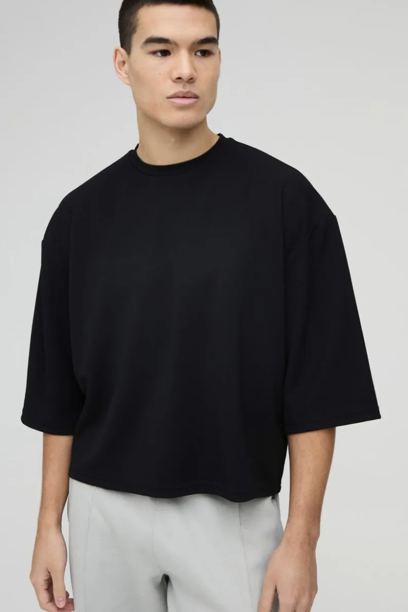 Online boohooMAN Oversized Jersey Twill Extra Boxy Half Sleeve T-shirt black