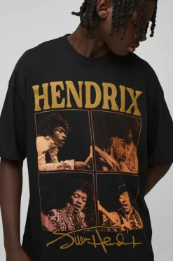 Cheap boohooMAN Oversized Jimi Hendrix License Print T-Shirt black
