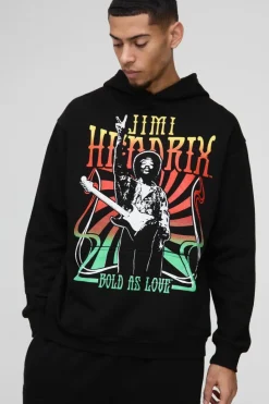 New boohooMAN Oversized Jimi Hendrix License Print Hoodie black