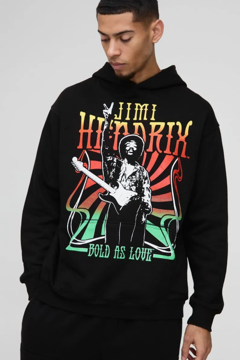 New boohooMAN Oversized Jimi Hendrix License Print Hoodie black