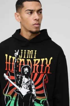New boohooMAN Oversized Jimi Hendrix License Print Hoodie black