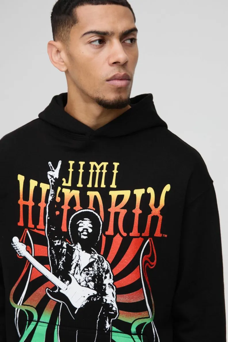 New boohooMAN Oversized Jimi Hendrix License Print Hoodie black