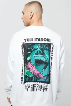 New boohooMAN Oversized Jujutsu Kaisen License Sweatshirt white