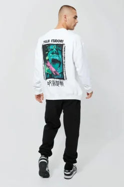 New boohooMAN Oversized Jujutsu Kaisen License Sweatshirt white
