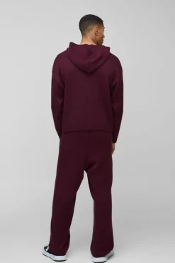 Outlet boohooMAN Oversized Knitted Hooded Tracksuit burgundy