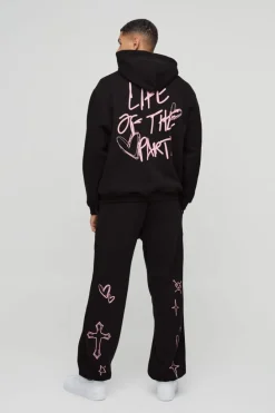 Sale boohooMAN Oversized Life Of The Party Slogan Tracksuit black