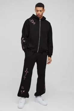 Sale boohooMAN Oversized Life Of The Party Slogan Tracksuit black