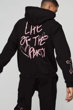 Sale boohooMAN Oversized Life Of The Party Slogan Tracksuit black