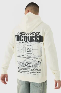New boohooMAN Oversized Lightning McQueen Pixar Cars License Print Hoodie ecru
