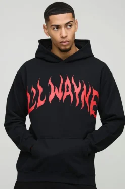 Shop boohooMAN Oversized Lil Wayne License Print Hoodie black