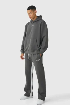 Sale boohooMAN Oversized Limited Edition Extended Drawcords Hooded Tracksuit charcoal
