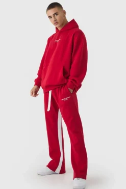 Sale boohooMAN Oversized Limited Edition Extended Drawcords Hooded Tracksuit red