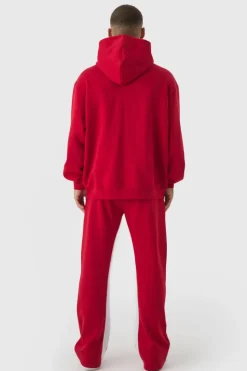 Sale boohooMAN Oversized Limited Edition Extended Drawcords Hooded Tracksuit red