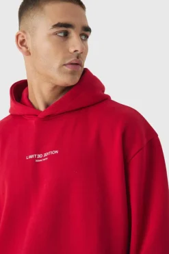 Sale boohooMAN Oversized Limited Edition Extended Drawcords Hooded Tracksuit red