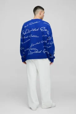 Cheap boohooMAN Oversized Limited Edition Knitted Jumper cobalt