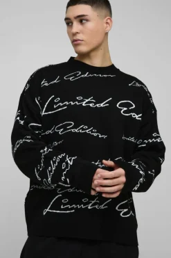 Flash Sale boohooMAN Oversized Limited Edition Knitted Jumper black