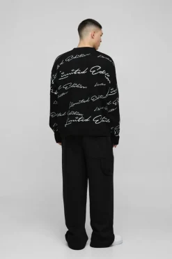 Flash Sale boohooMAN Oversized Limited Edition Knitted Jumper black
