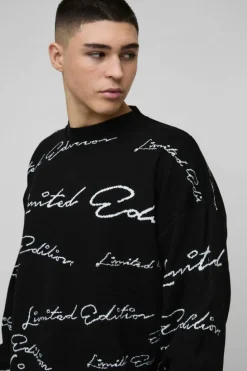 Flash Sale boohooMAN Oversized Limited Edition Knitted Jumper black