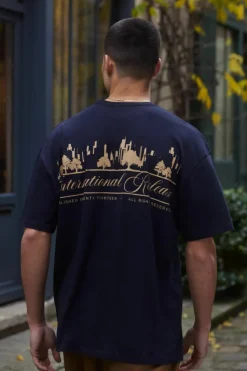 Hot boohooMAN Oversized Limited Edition Landscape Printed T-Shirt navy