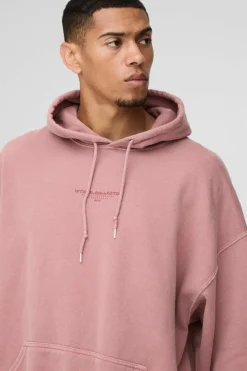 Clearance boohooMAN Oversized Limited Edition Puff Print Washed Hoodie dusty pink