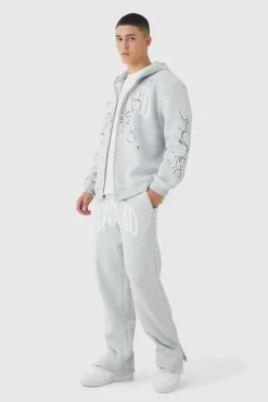 Cheap boohooMAN Oversized Limited Graphic Zip Through Hooded Tracksuit grey