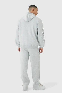 Cheap boohooMAN Oversized Limited Graphic Zip Through Hooded Tracksuit grey