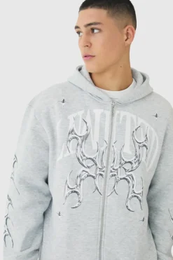 Cheap boohooMAN Oversized Limited Graphic Zip Through Hooded Tracksuit grey