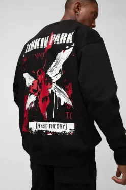 Store boohooMAN Oversized Linkin Park Band License Print Sweatshirt black