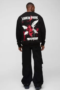 Store boohooMAN Oversized Linkin Park Band License Print Sweatshirt black