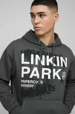 Hot boohooMAN Oversized Linkin Park License Print Hoodie charcoal
