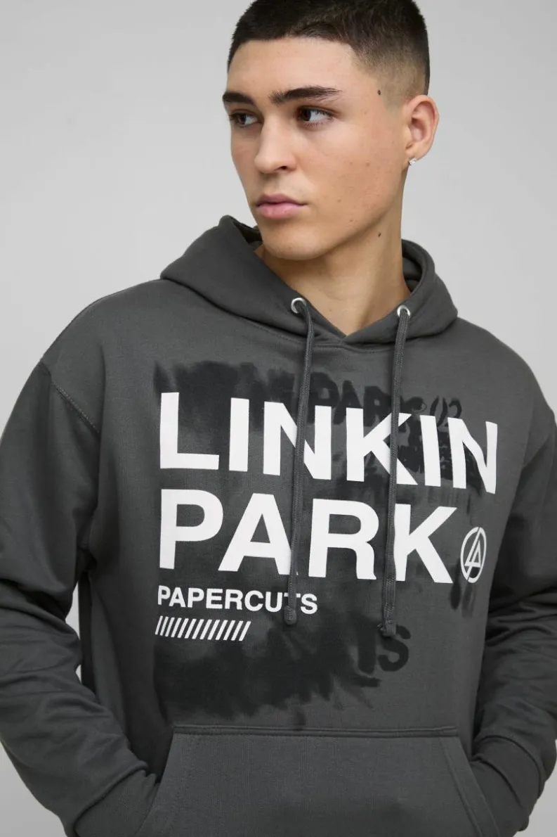 Hot boohooMAN Oversized Linkin Park License Print Hoodie charcoal