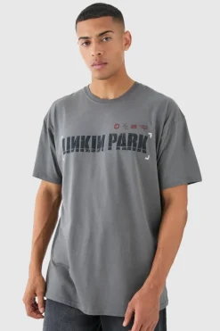 Online boohooMAN Oversized Linkin Park Wash License T-shirt charcoal