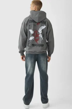 Fashion boohooMAN Oversized Linkin Park Wash License Hoodie charcoal