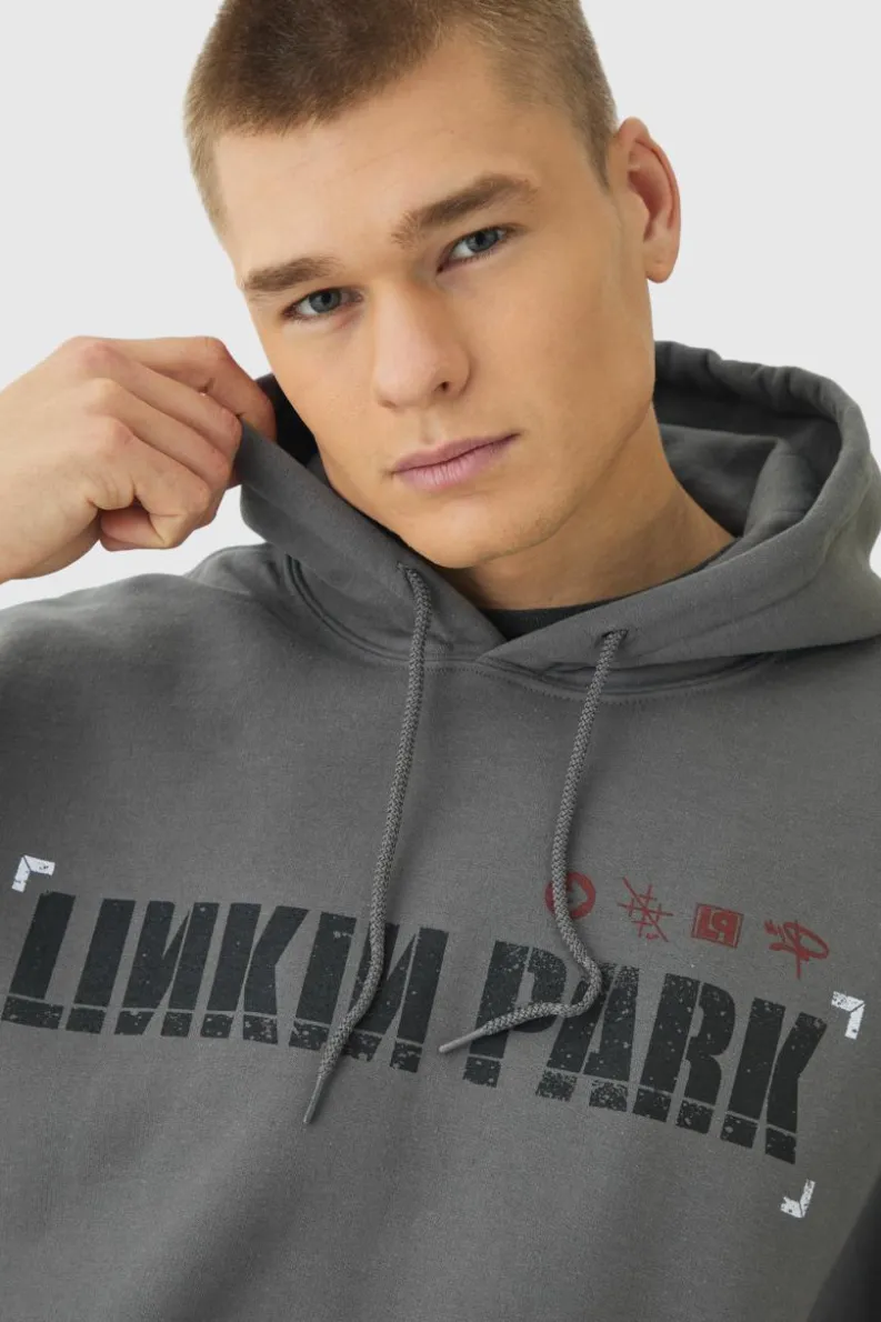 Fashion boohooMAN Oversized Linkin Park Wash License Hoodie charcoal