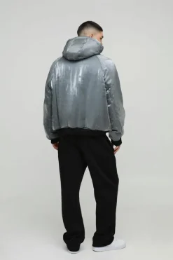 Flash Sale boohooMAN Oversized Liquid Metallic Hooded Bomber Jacket In grey