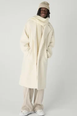 Flash Sale boohooMAN Oversized Longline Boucle Overcoat In ecru