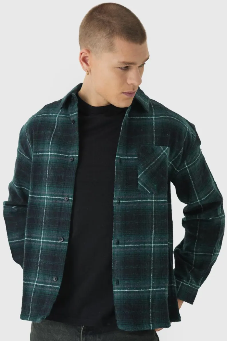 Flash Sale boohooMAN Oversized Long Sleeve Check Shirt black