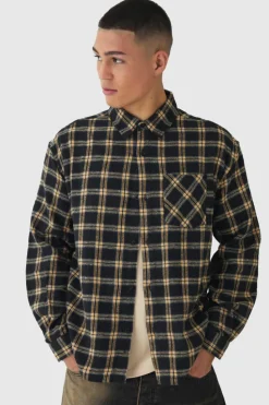 Best Sale boohooMAN Oversized Long Sleeve Check Shirt black