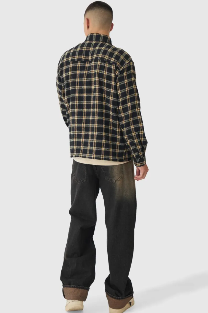 Best Sale boohooMAN Oversized Long Sleeve Check Shirt black