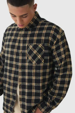 Best Sale boohooMAN Oversized Long Sleeve Check Shirt black