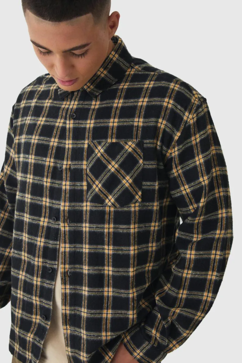 Best Sale boohooMAN Oversized Long Sleeve Check Shirt black