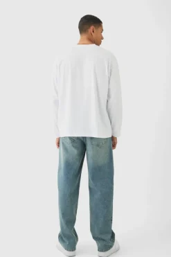 Online boohooMAN Oversized Long Sleeve Crew Neck T-Shirt white