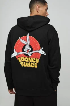 Discount boohooMAN Oversized Looney Tunes License Print Hoodie black