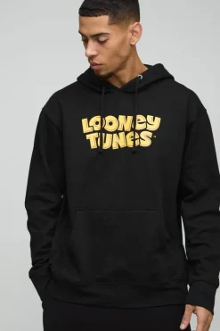Discount boohooMAN Oversized Looney Tunes License Print Hoodie black