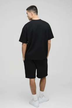 New boohooMAN Oversized Man Embroidered Waffle T-Shirt black